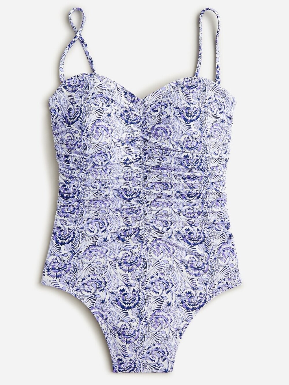 J. Crew NEW Blue Dandelion Swirl Ruched Sweetheart One Piece Swimsuit SZ 12 Chic